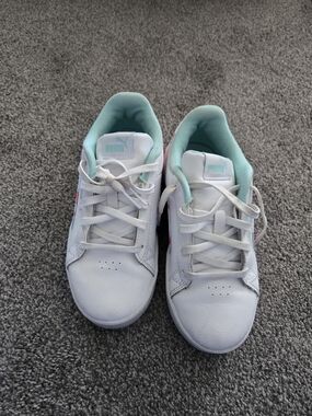Puma Kids White Sneakers with Mint and Pink Accents